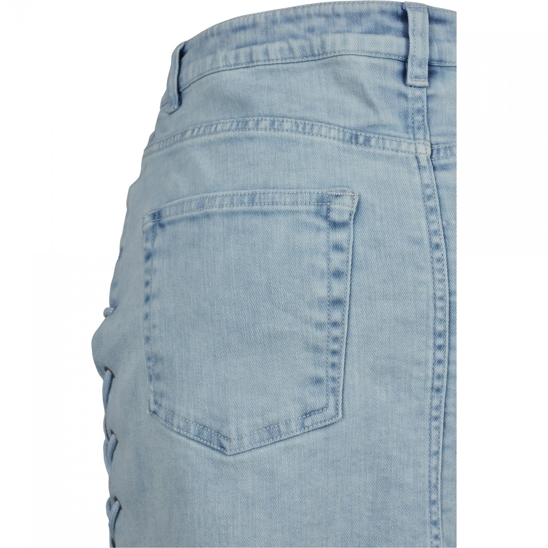 Spódnica damska miejska klasyczna jeansowa sznurowana